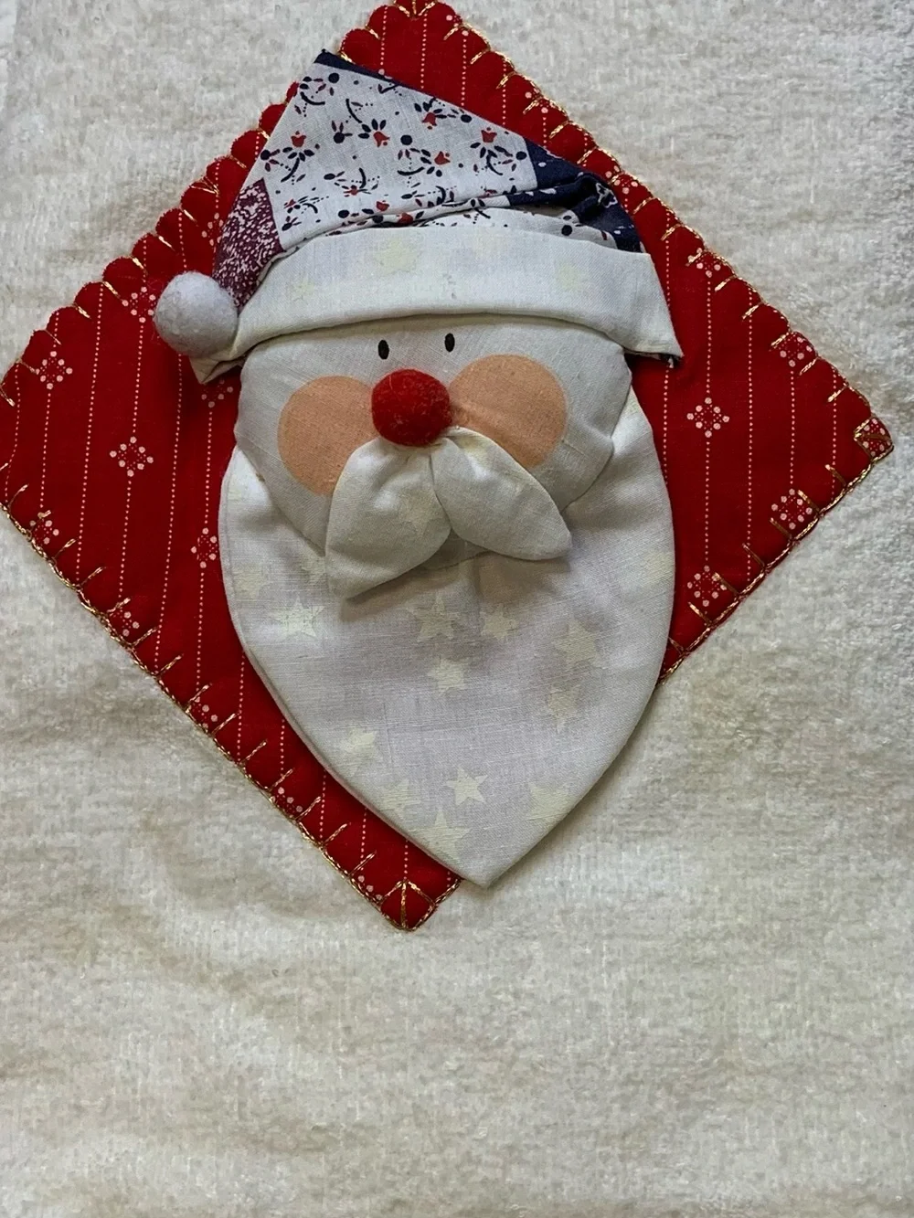 Holiday Artisan Quilted Santa Face Hand Towel Accent - Red and White